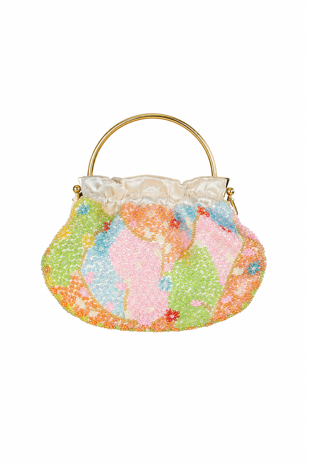 Bolso vintage tipo bombonera blanco con lentejuelas
