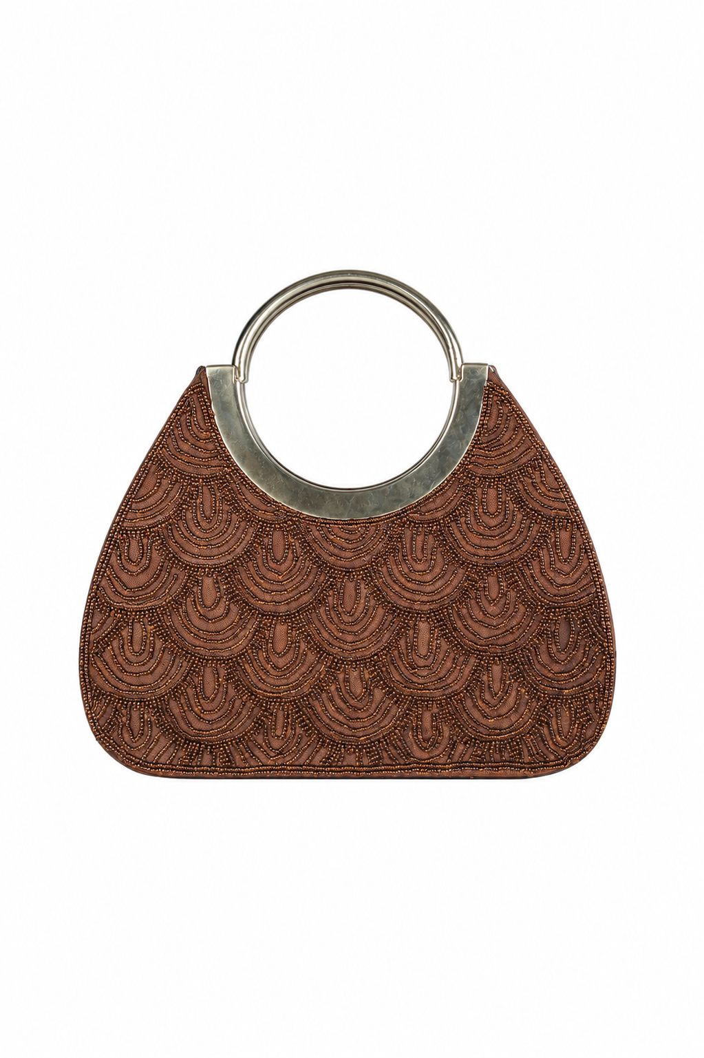 Bolso vintage con asa marrón con bordados