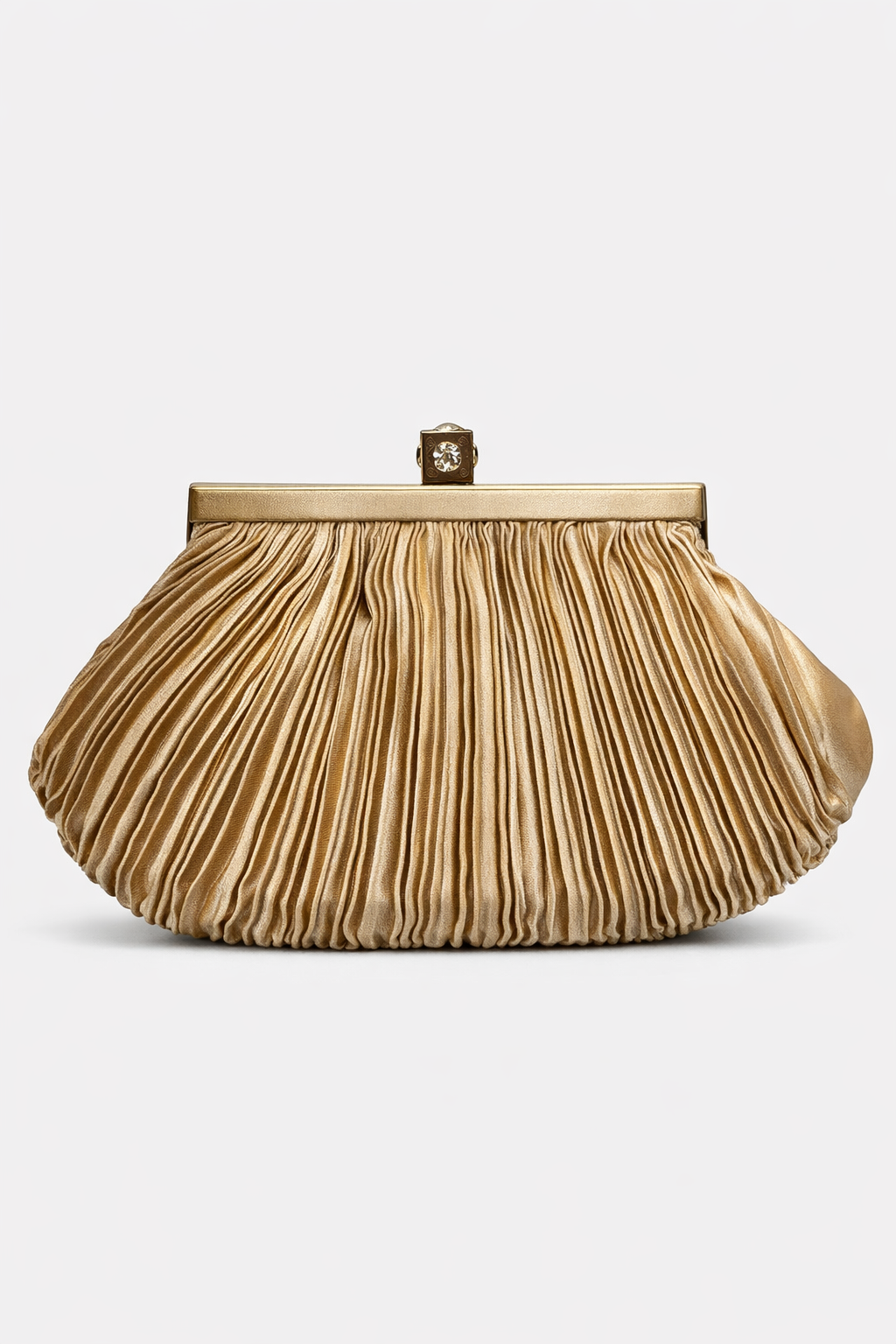 Bolso vintage beige tipo clutch plisado con cierre de cristales