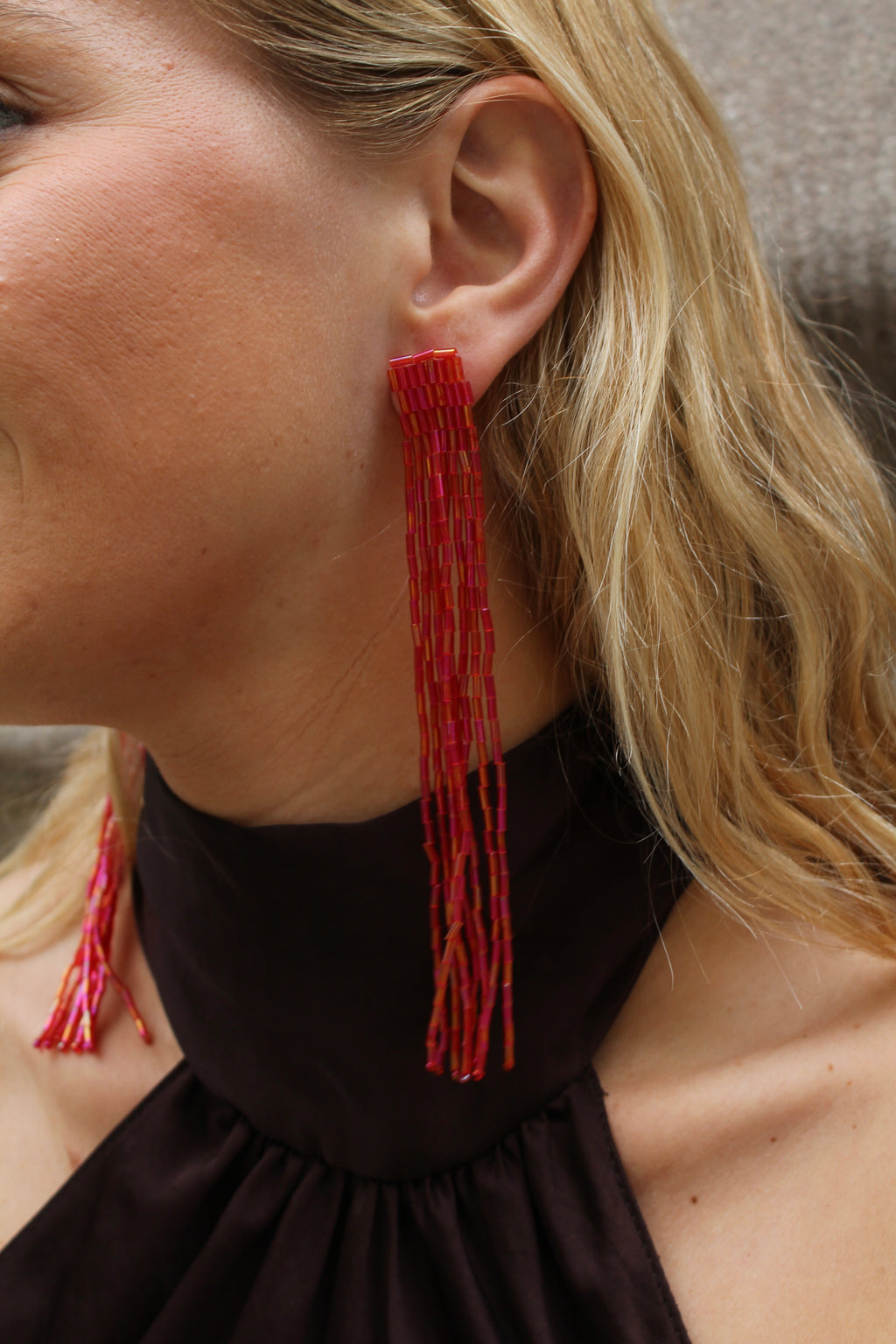 Pendientes Cascada Rojo, Rosa y Amarillo Tornasolado