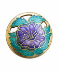Broche vintage de cloisonné de flores en esmalte turquesa, morado y dorado