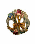 Broche vintage de cloisonné de tulipanes en esmalte rojo, rosa y azul