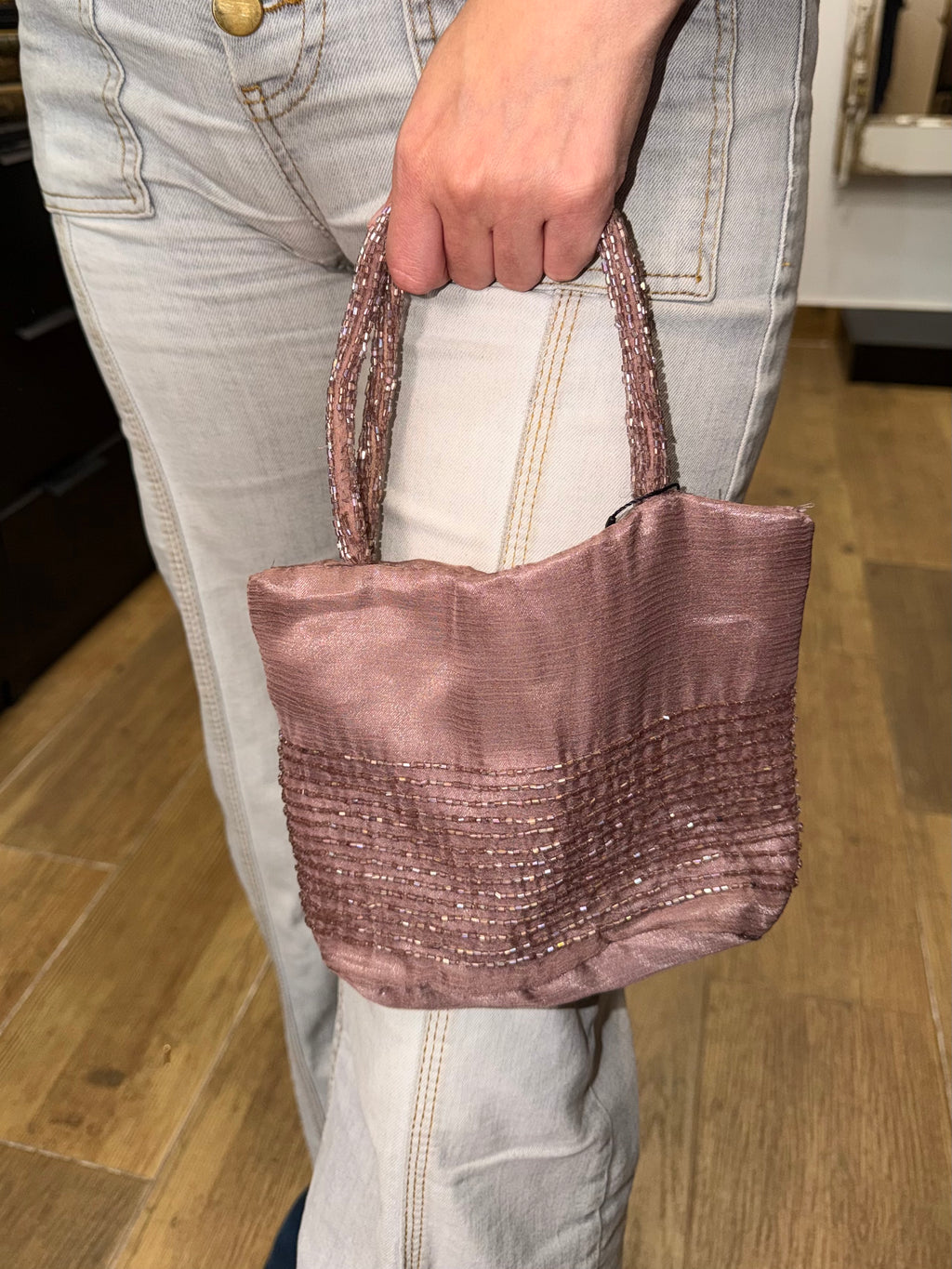 Bolso vintage tipo saquito Rosa con asa
