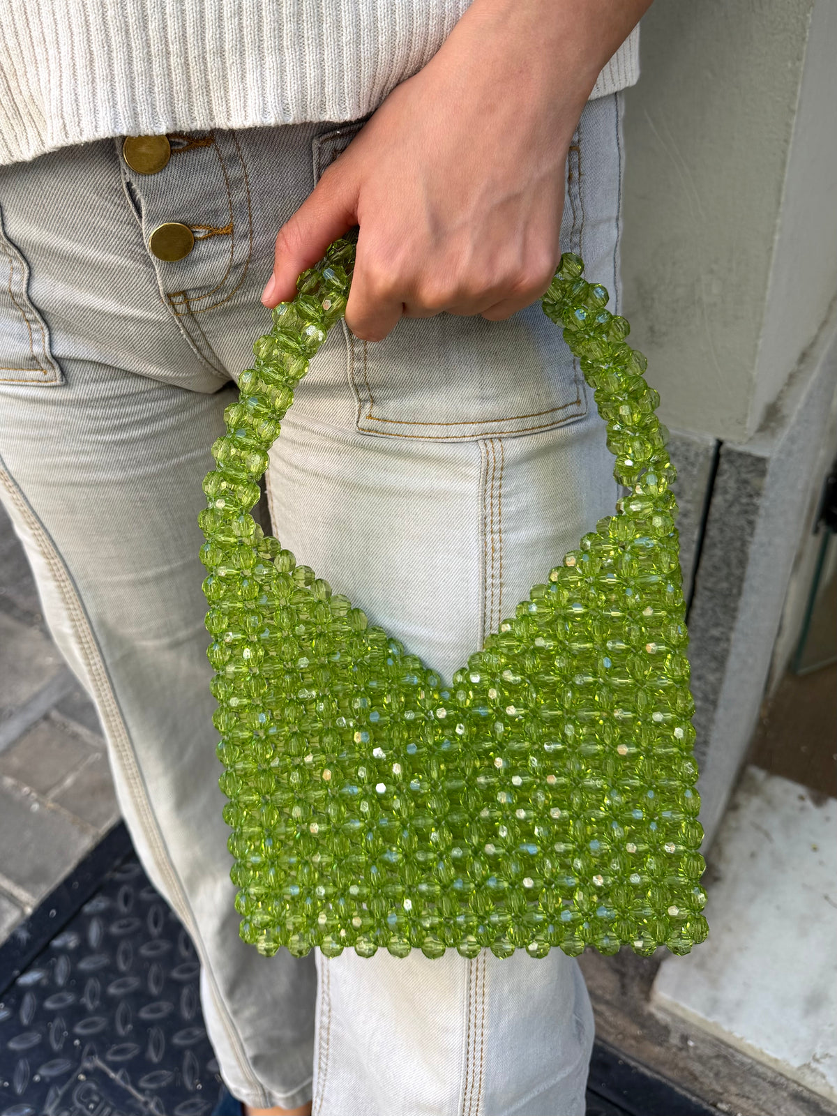 Bolso vintage bolas verde con asa