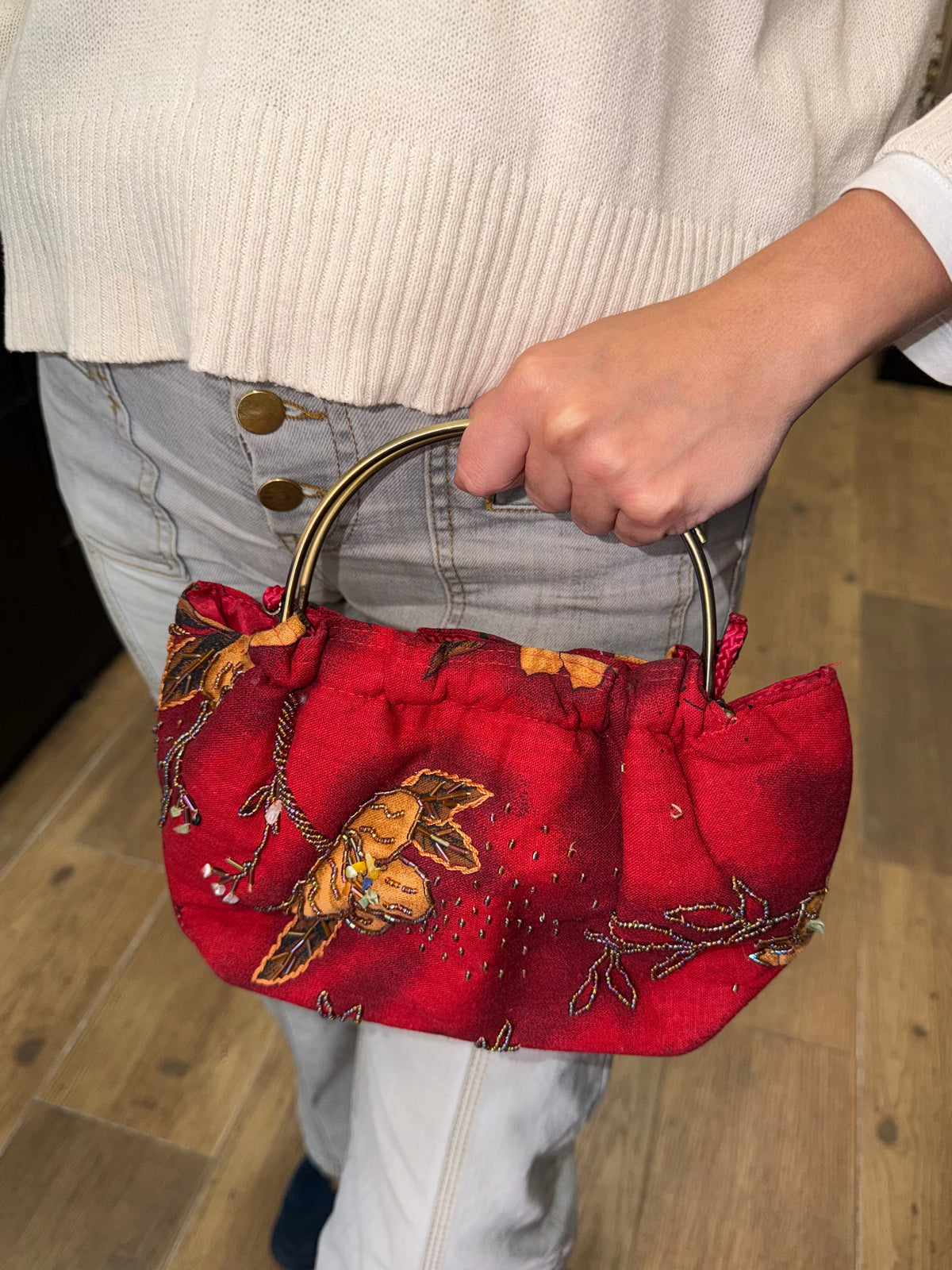 Bolso vintage Bombonera de Flores Roja