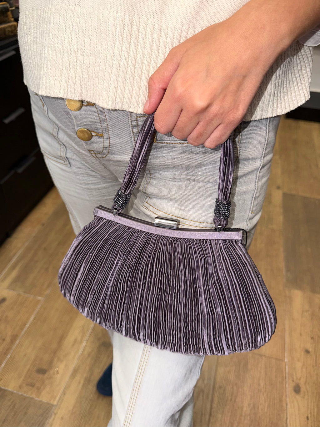 Bolso vintage plisado gris