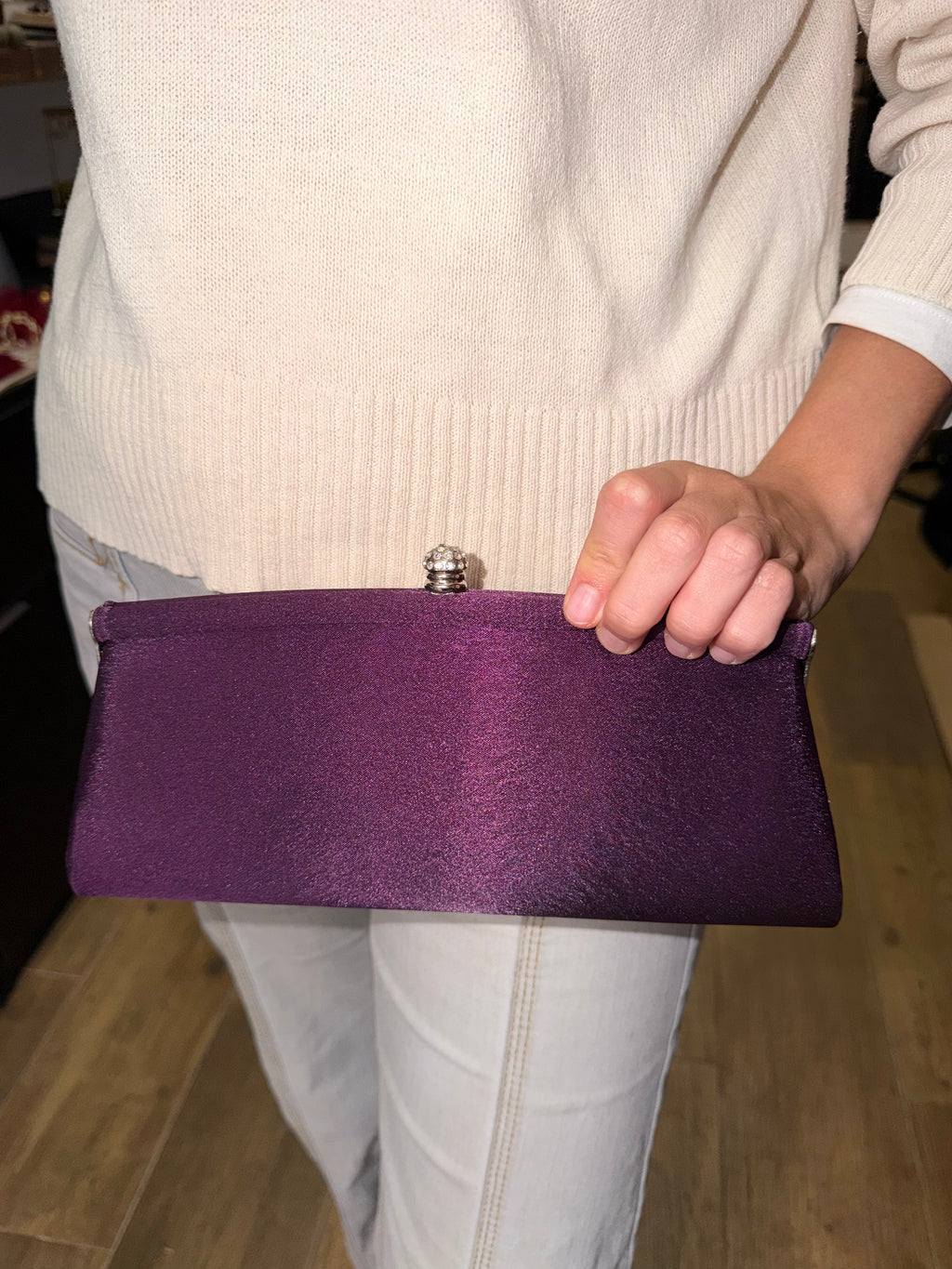 Bolso Vintage Clutch Berenjena Satinado