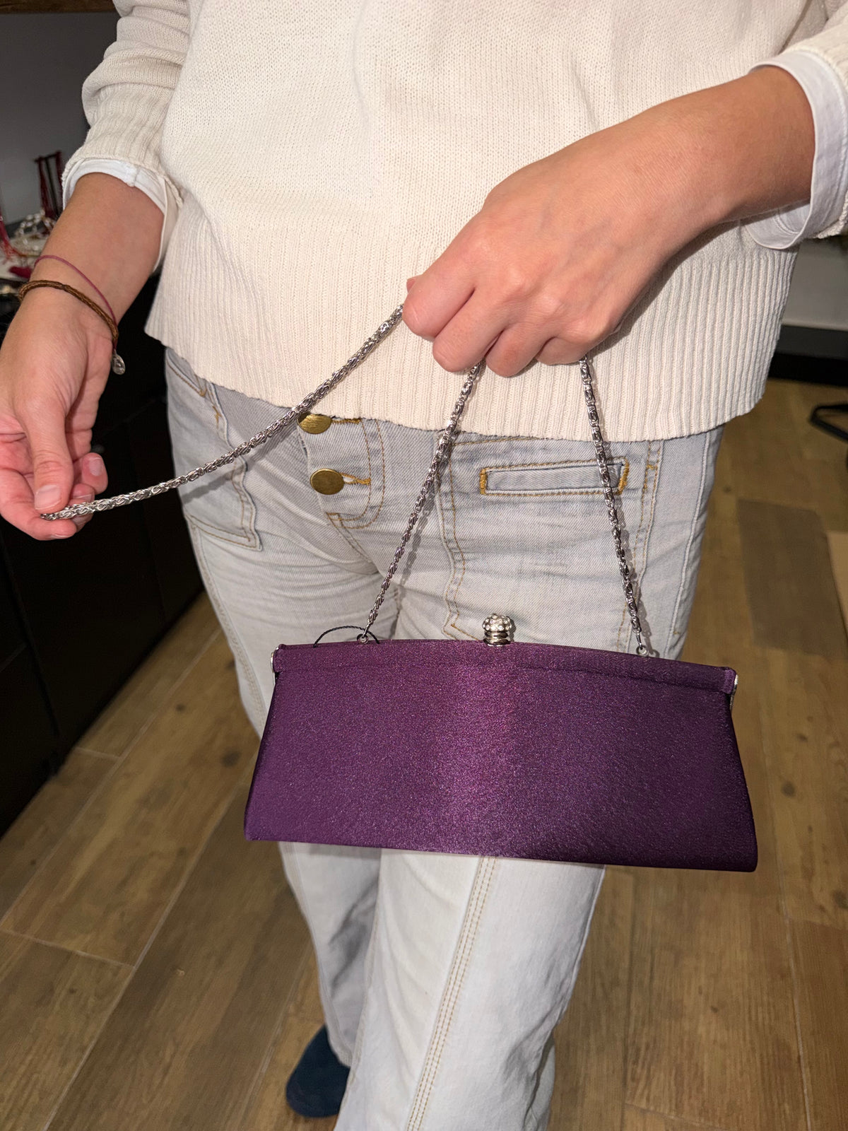 Bolso Vintage Clutch Berenjena Satinado