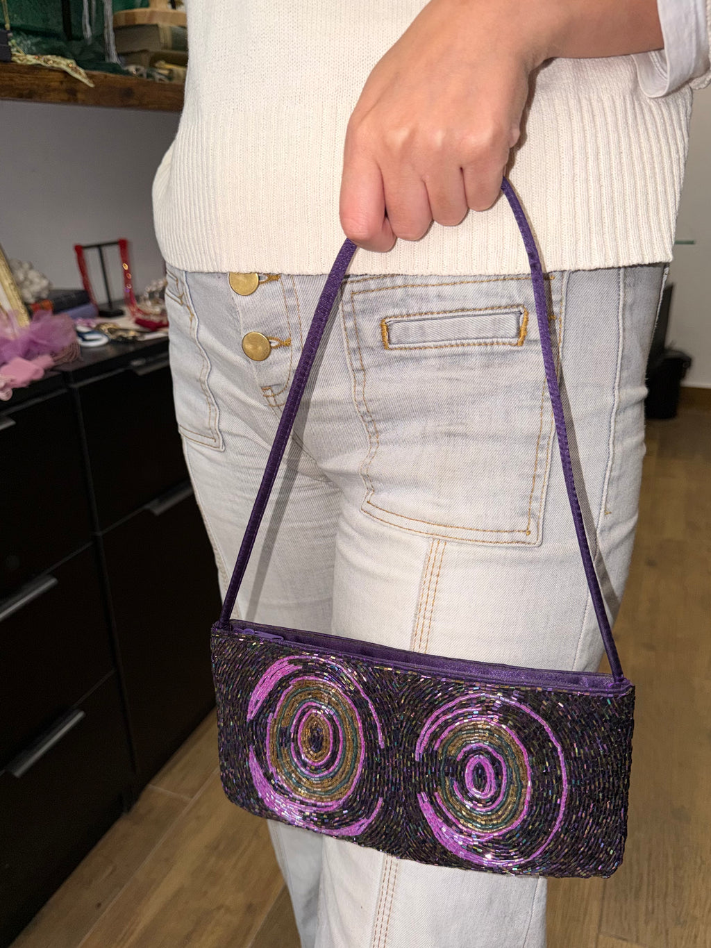 Bolso Vintage Esferas Disco Berenjena