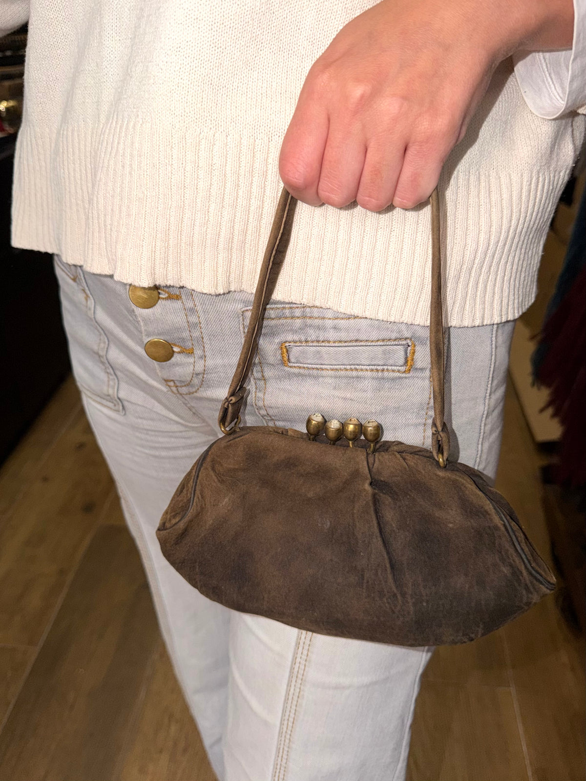 Bolso Vintage Clutch Marrón Tipo Ante