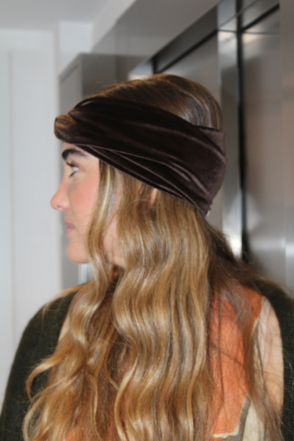 Turbante de terciopelo Marrón Chocolate
