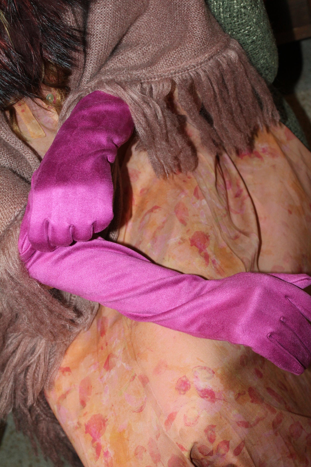 Guantes Largos de antelina Fucsia