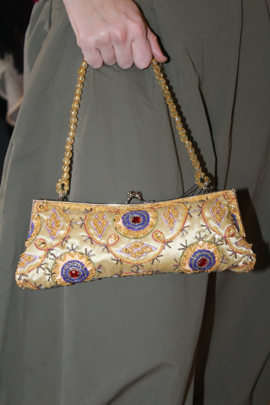 Bolso Vintage Cuentas Dorado dorado con Detalles Florales