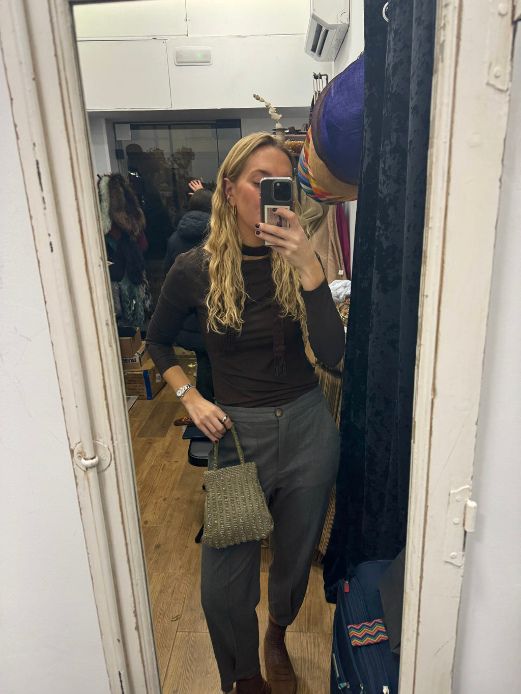 Bolso vintage Gris y Plata pochette estilo años 20 de cuentas