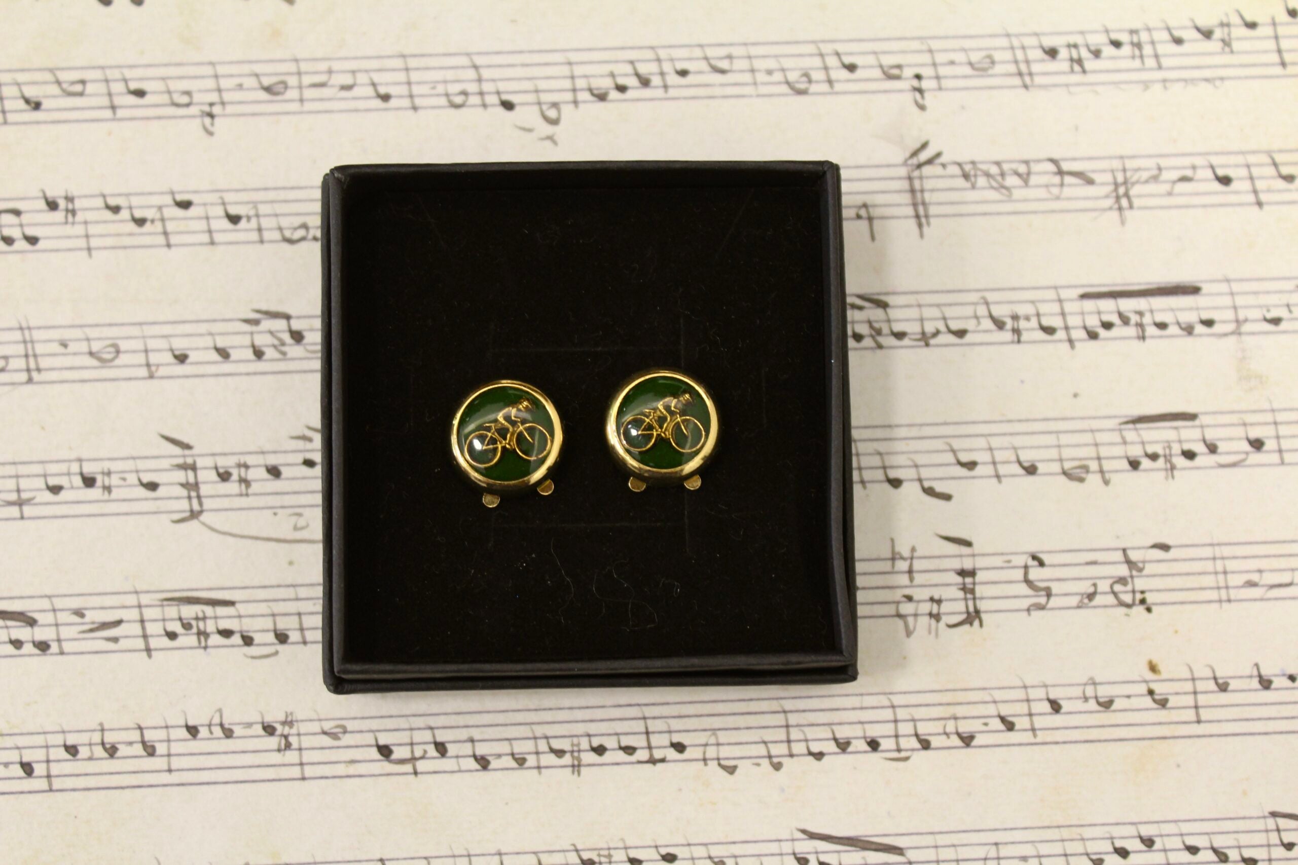 Gemelos Cubrebotones vintage franceses de Bici verde