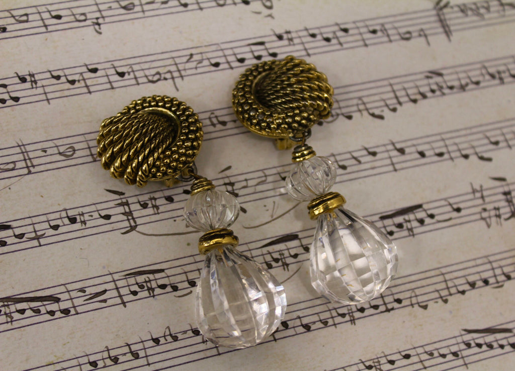 Pendientes vintage años 80 con enganche gallado y cristales