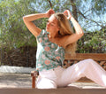 Blusa Maricel turquesa y melocotón