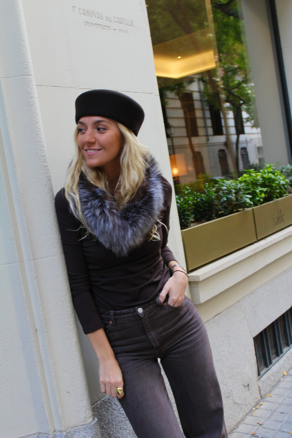 Cuello Verbier de pelo natural de Zorro 100% - Topo y blanco