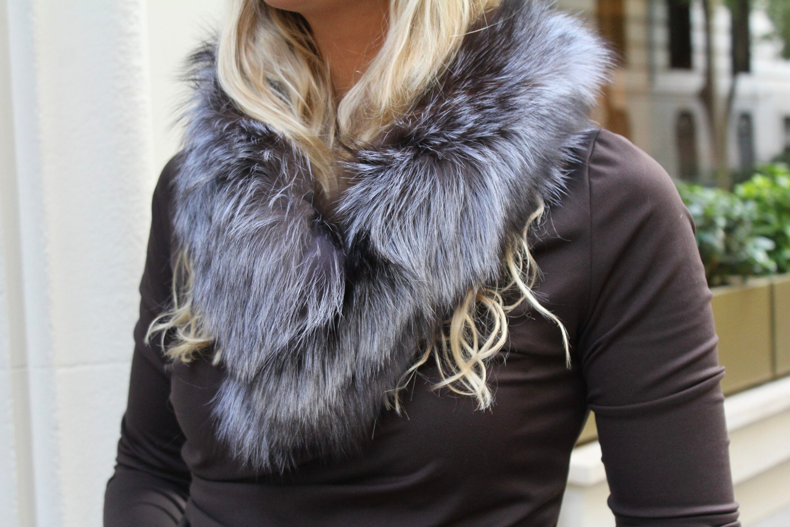 Cuello Verbier de pelo natural de Zorro 100% - Topo y blanco