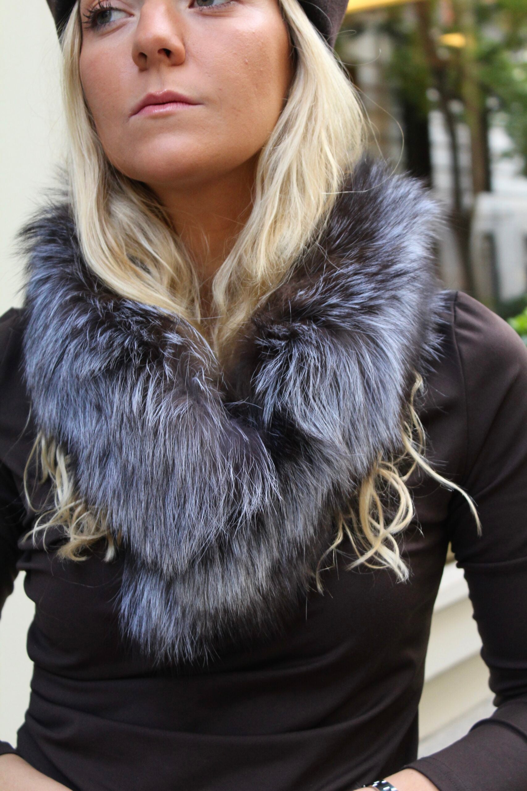 Cuello Verbier de pelo natural de Zorro 100% - Topo y blanco