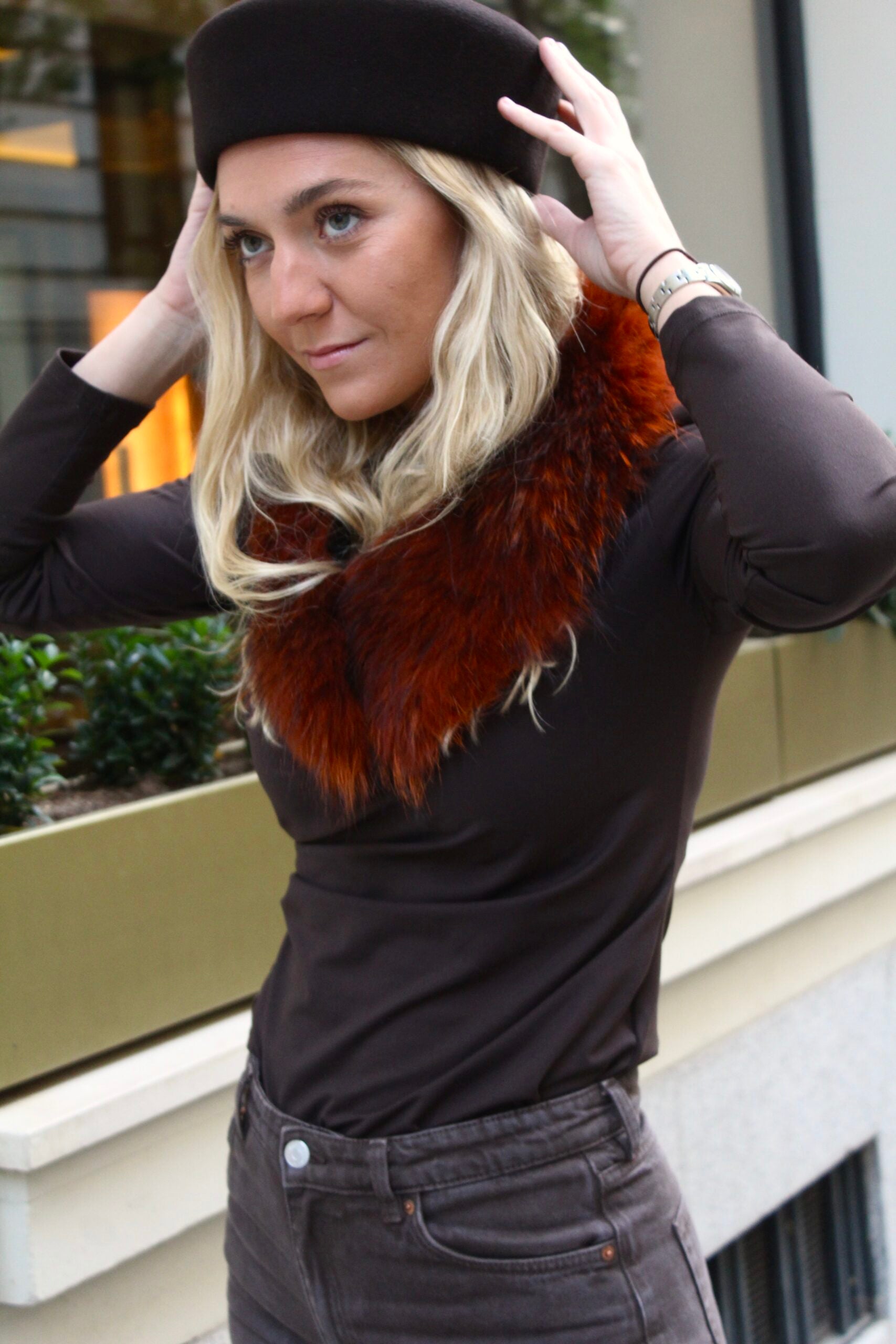 Cuello Aspen de pelo natural de Marmota 100% - Naranja