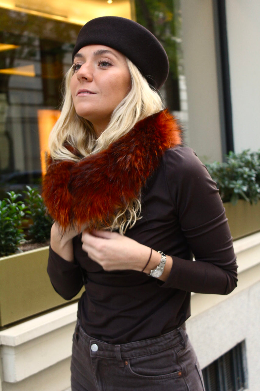 Cuello Aspen de pelo natural de Marmota 100% - Naranja