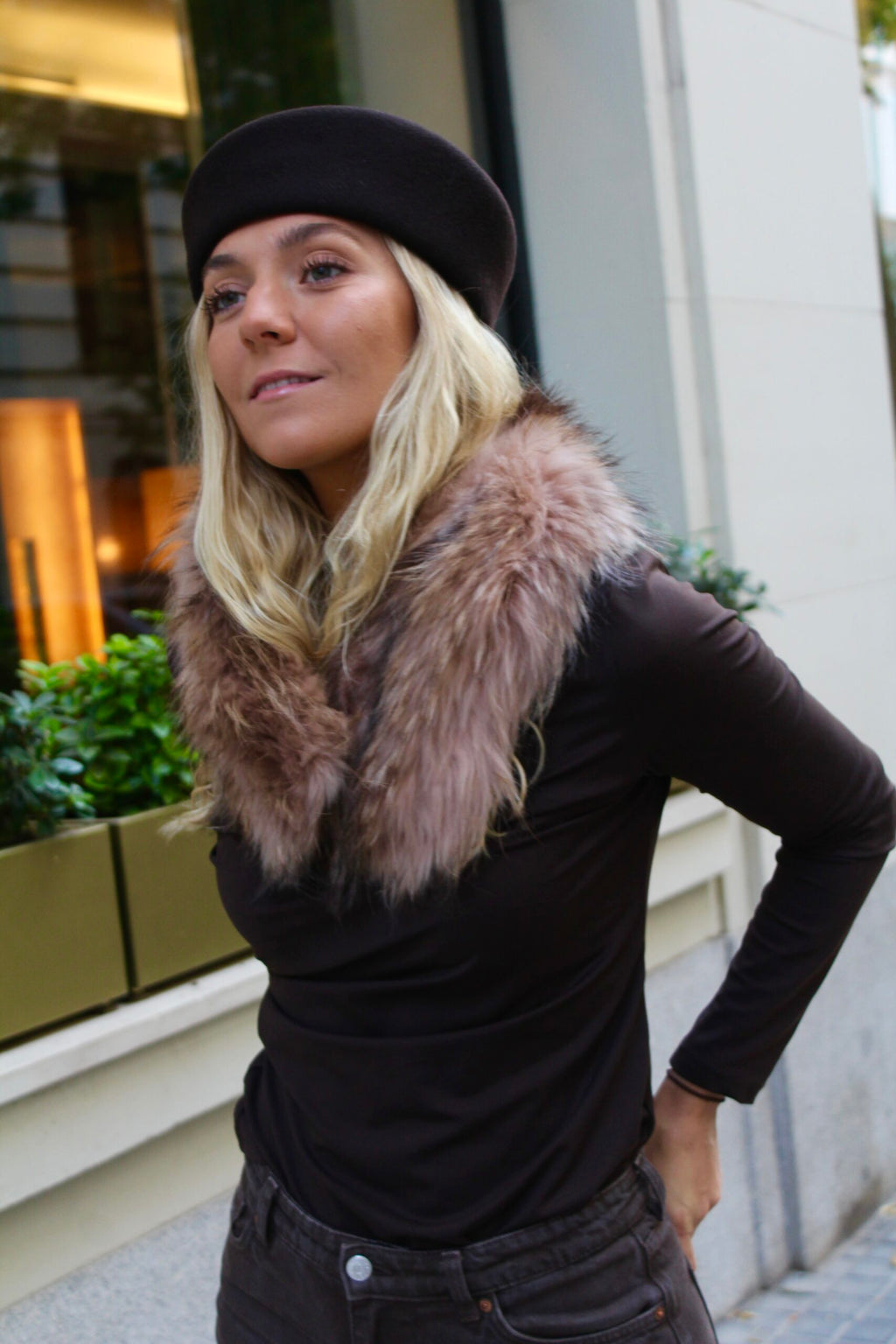 Cuello Verbier de pelo natural de Marmota 100% - Rosa