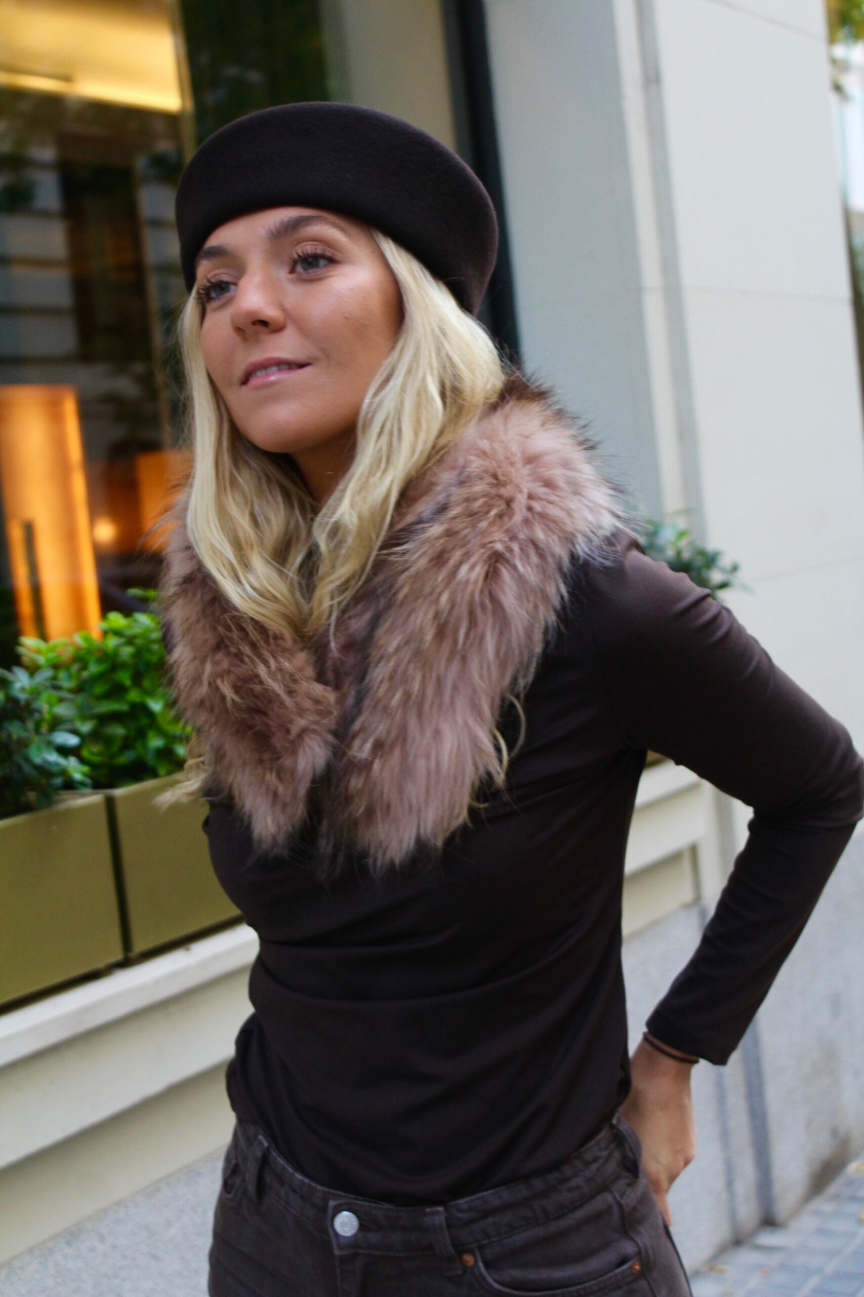 Cuello Verbier de pelo natural de Marmota 100% - Rosa