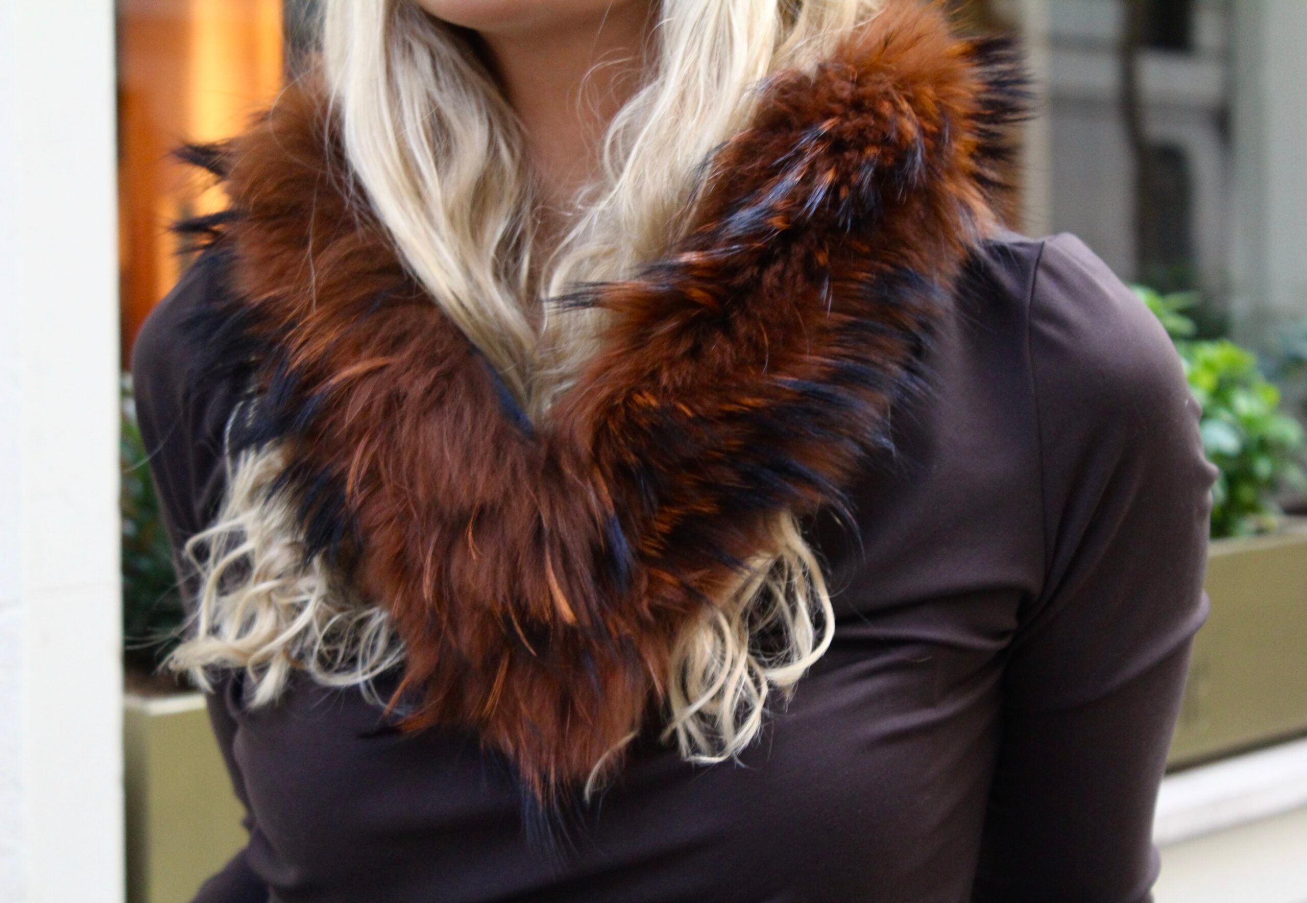 Cuello Aspen de pelo natural de Marmota 100% - Teja