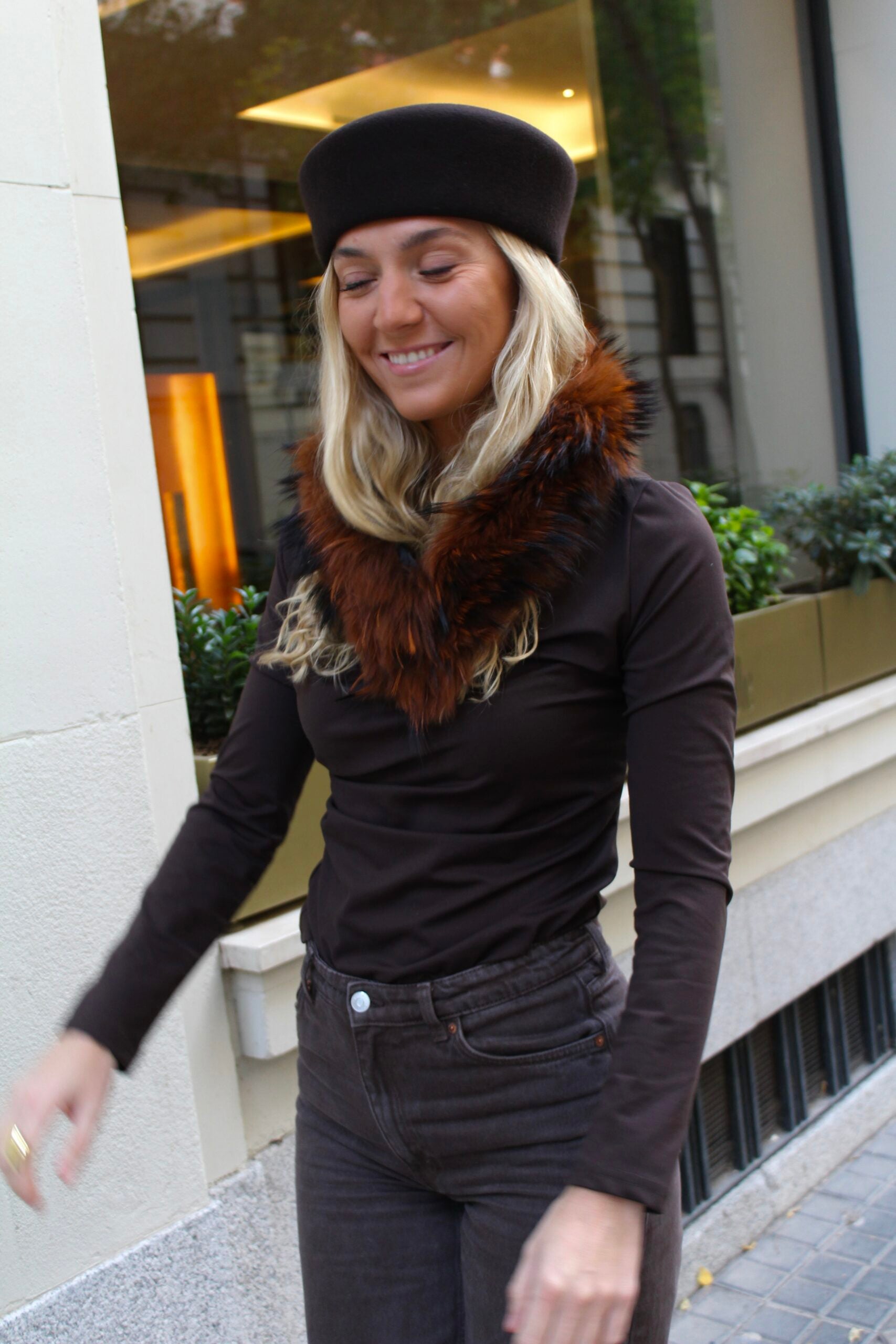 Cuello Aspen de pelo natural de Marmota 100% - Teja