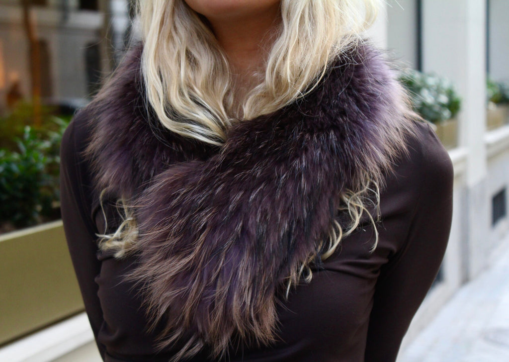 Cuello Aspen de pelo natural de Marmota 100% - Lila