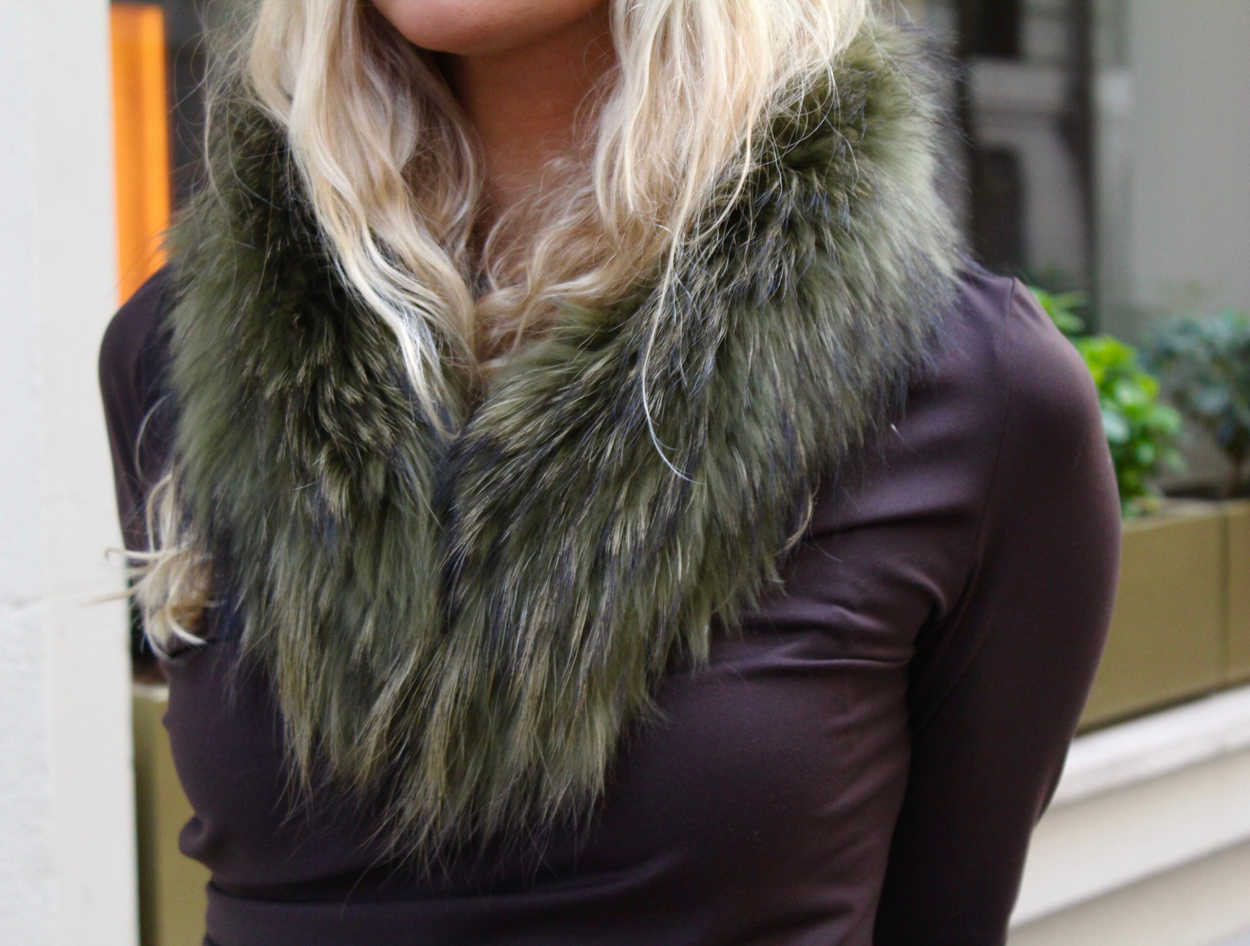 Cuello Verbier de pelo natural de Marmota 100% - Verde Musgo