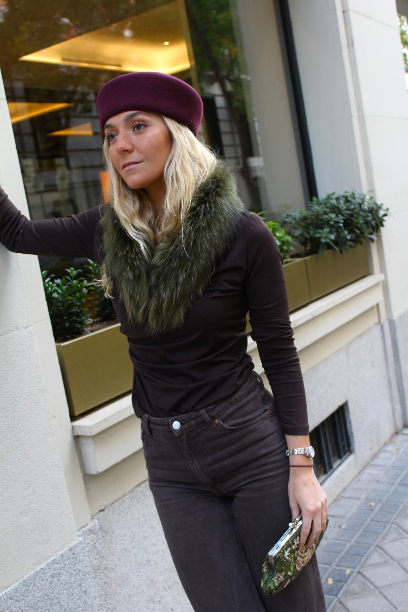 Cuello Verbier de pelo natural de Marmota 100% - Verde Musgo