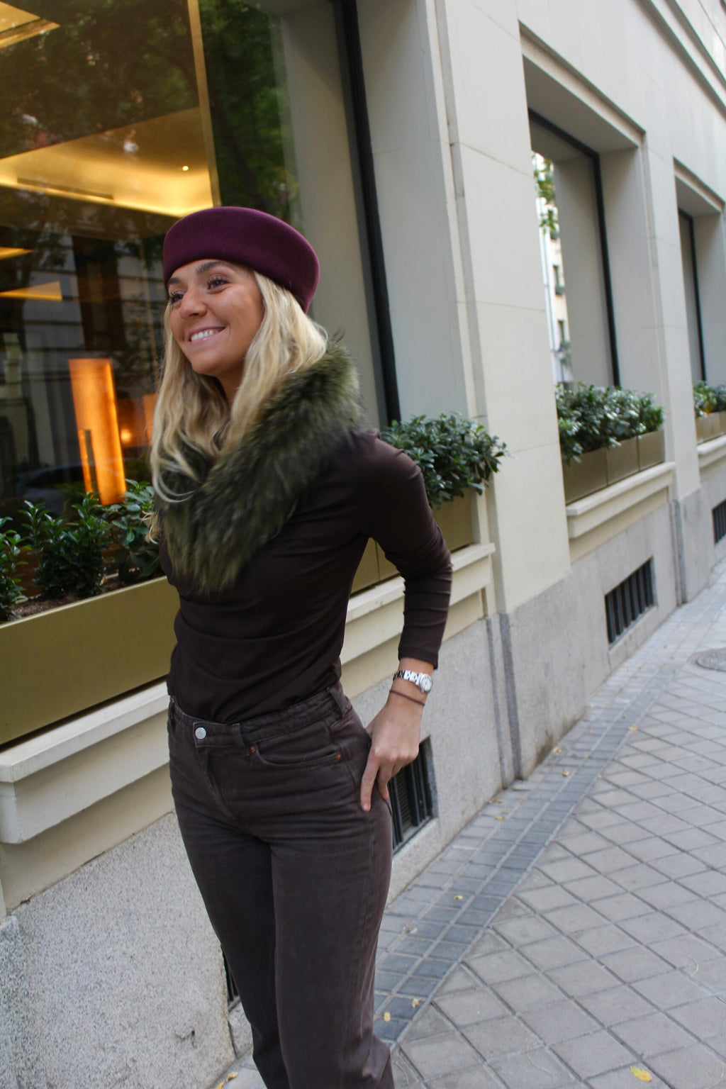 Cuello Verbier de pelo natural de Marmota 100% - Verde Musgo