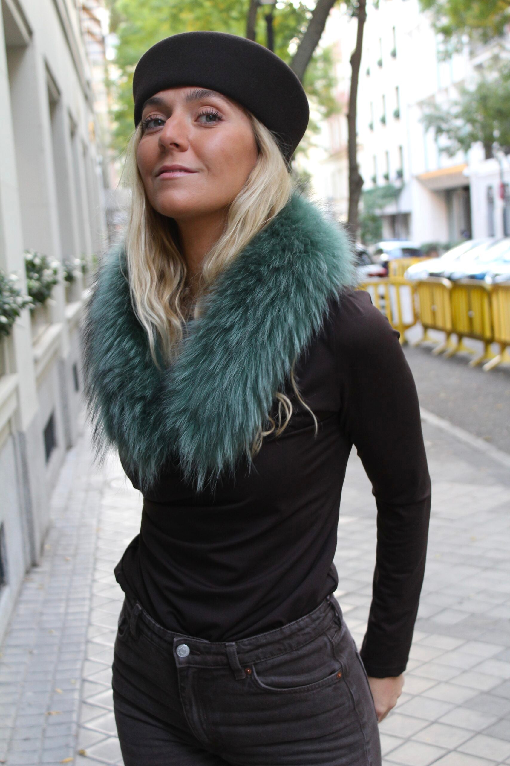 Cuello Verbier de pelo natural de Marmota 100% - Azul Verdoso