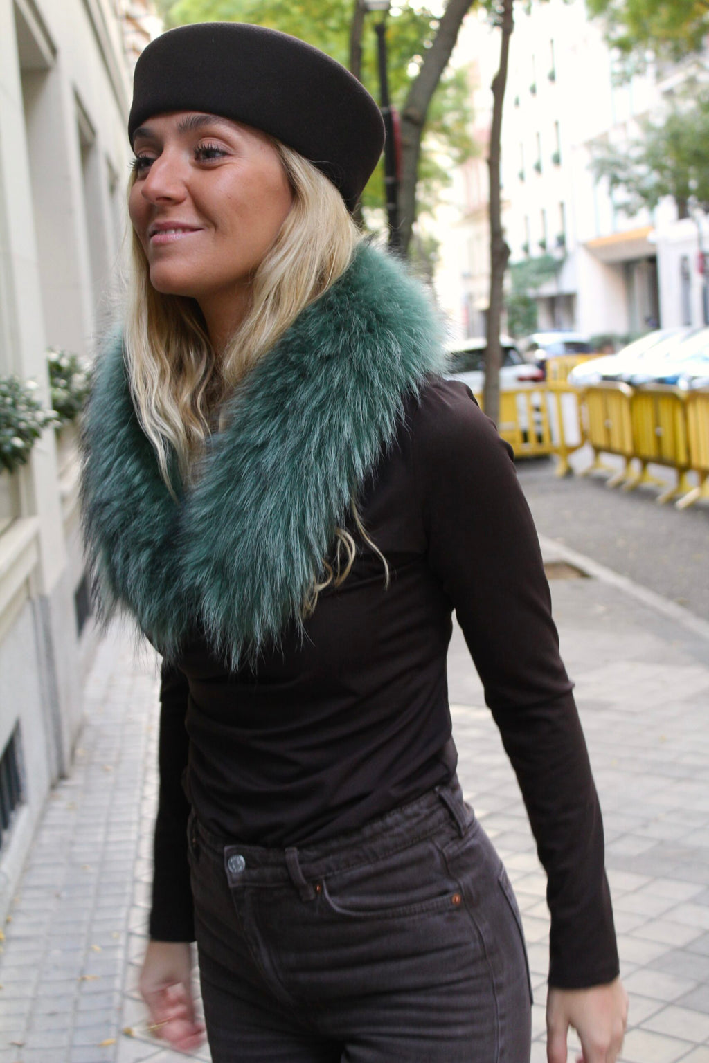 Cuello Verbier de pelo natural de Marmota 100% - Azul Verdoso