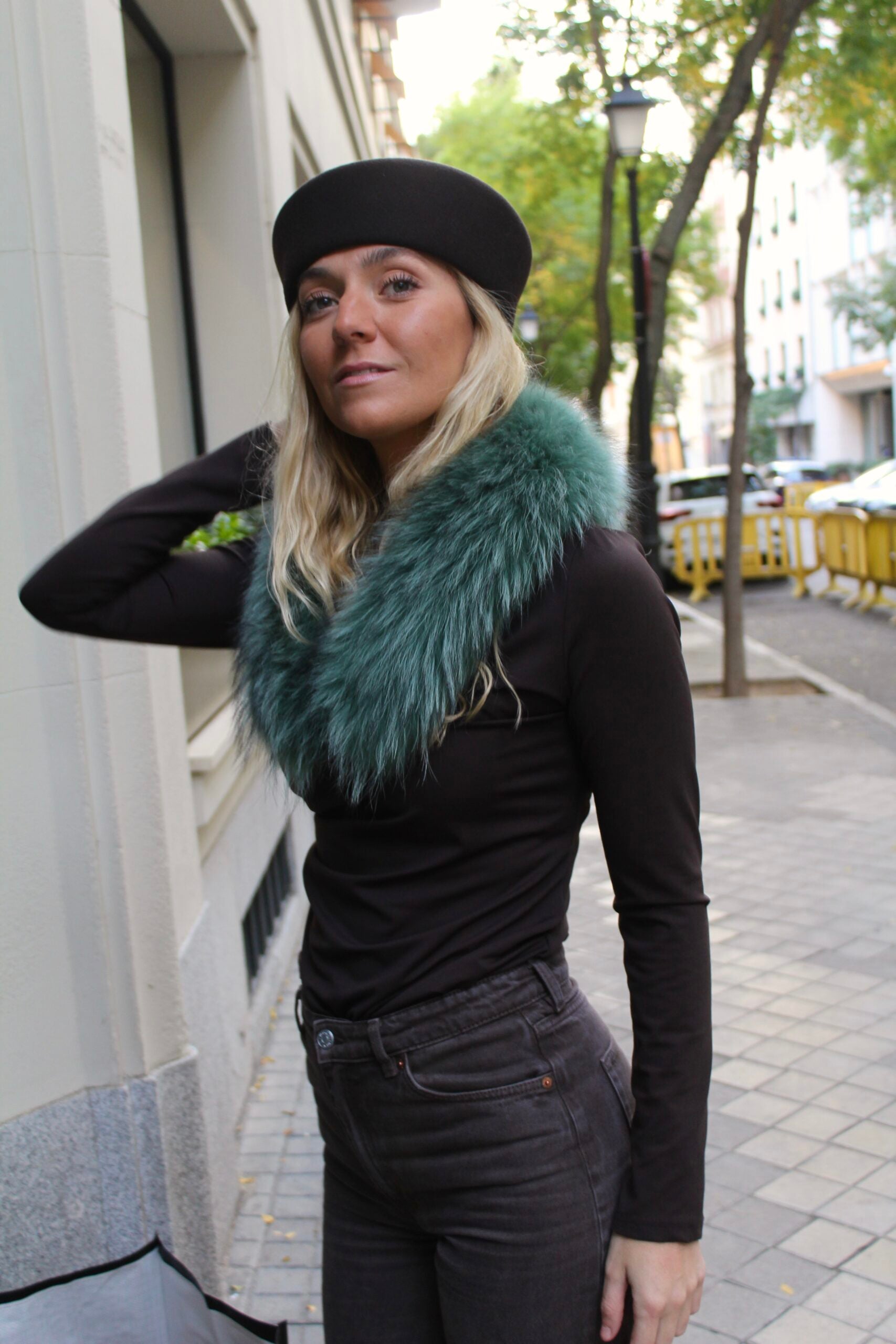 Cuello Verbier de pelo natural de Marmota 100% - Azul Verdoso