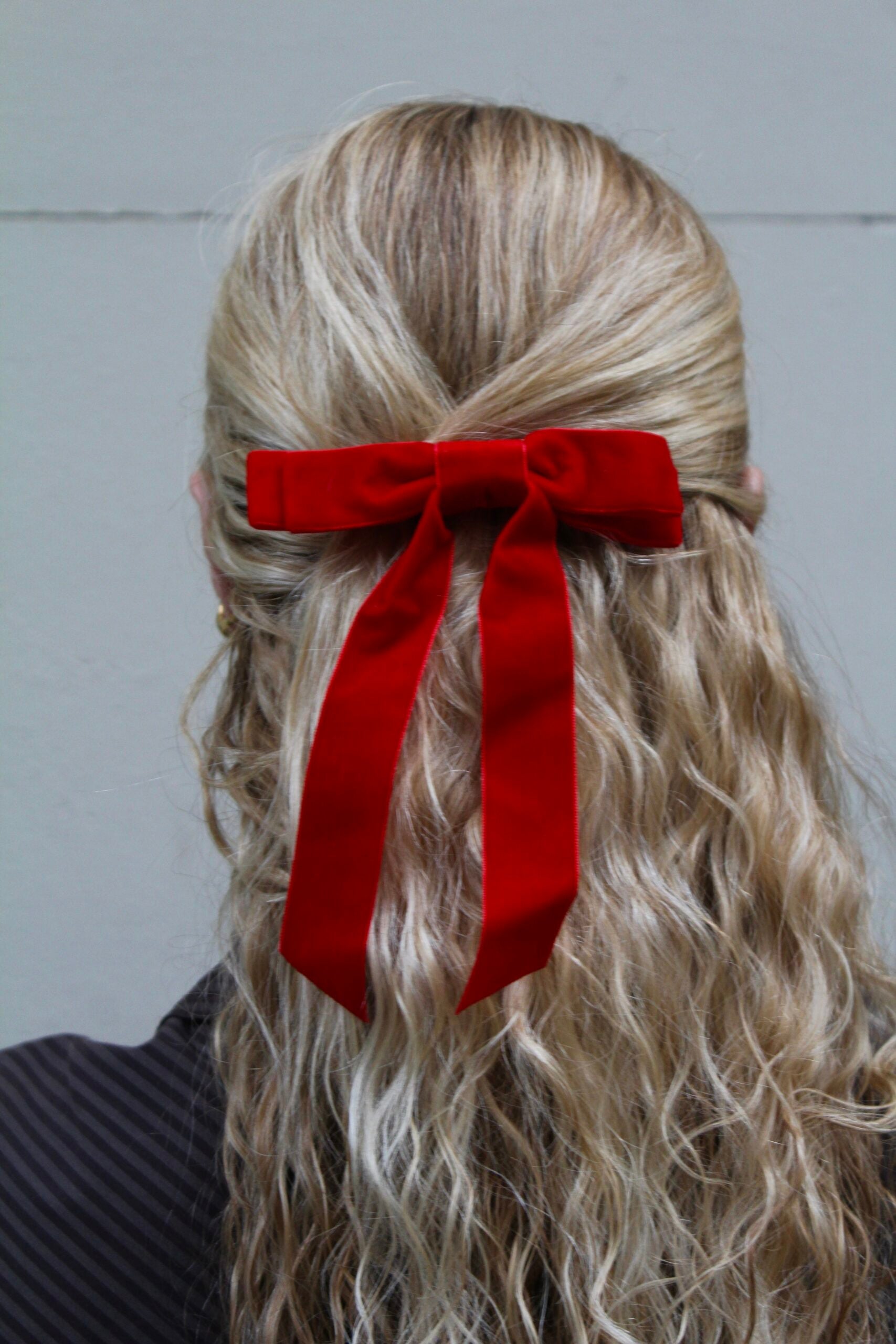 Laço de veludo com gancho de cabelo - Vermelho