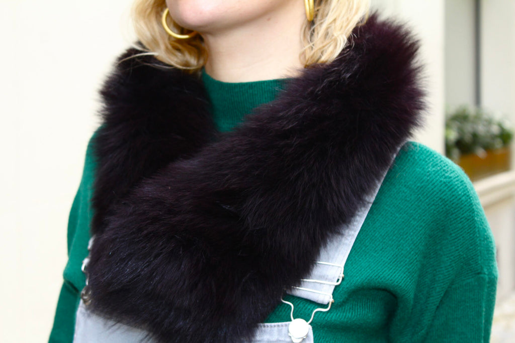 Cuello Verbier de pelo natural de Zorro 100% - Berenjena