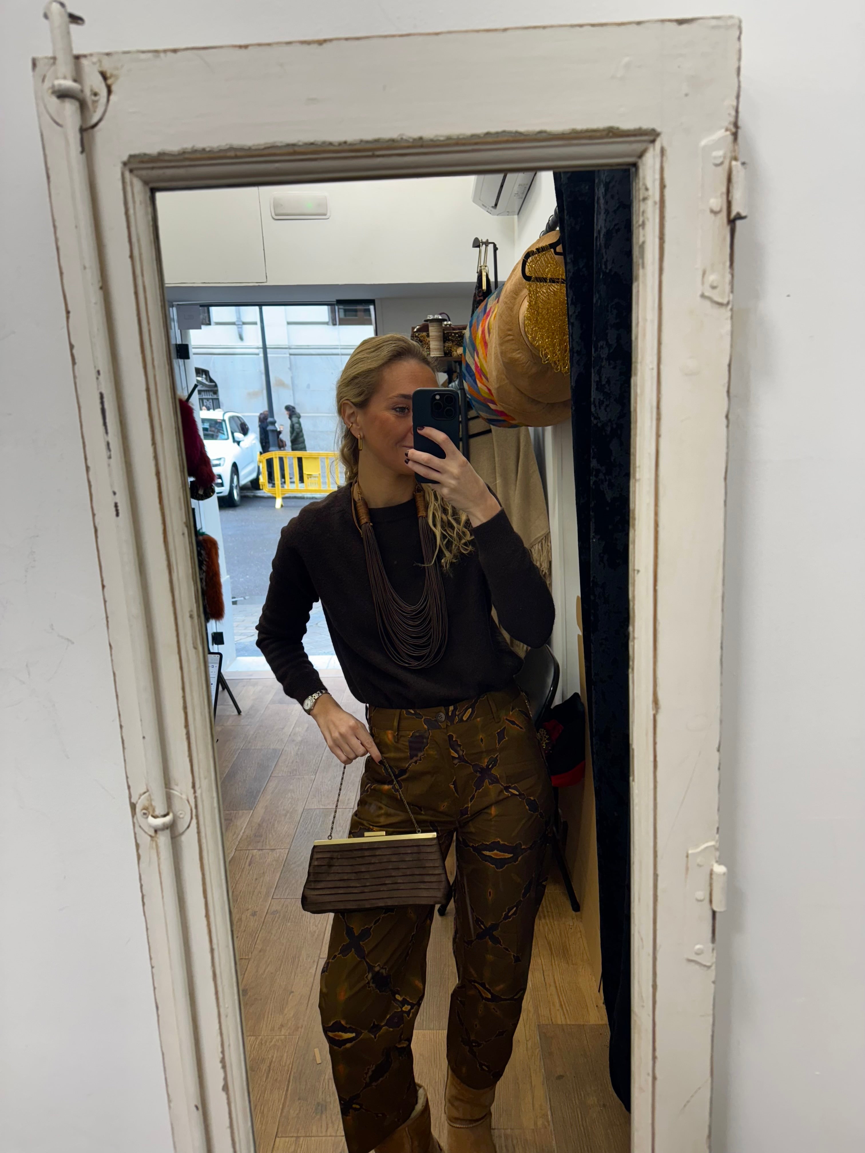 Bolsa de mão vintage castanha com camadas