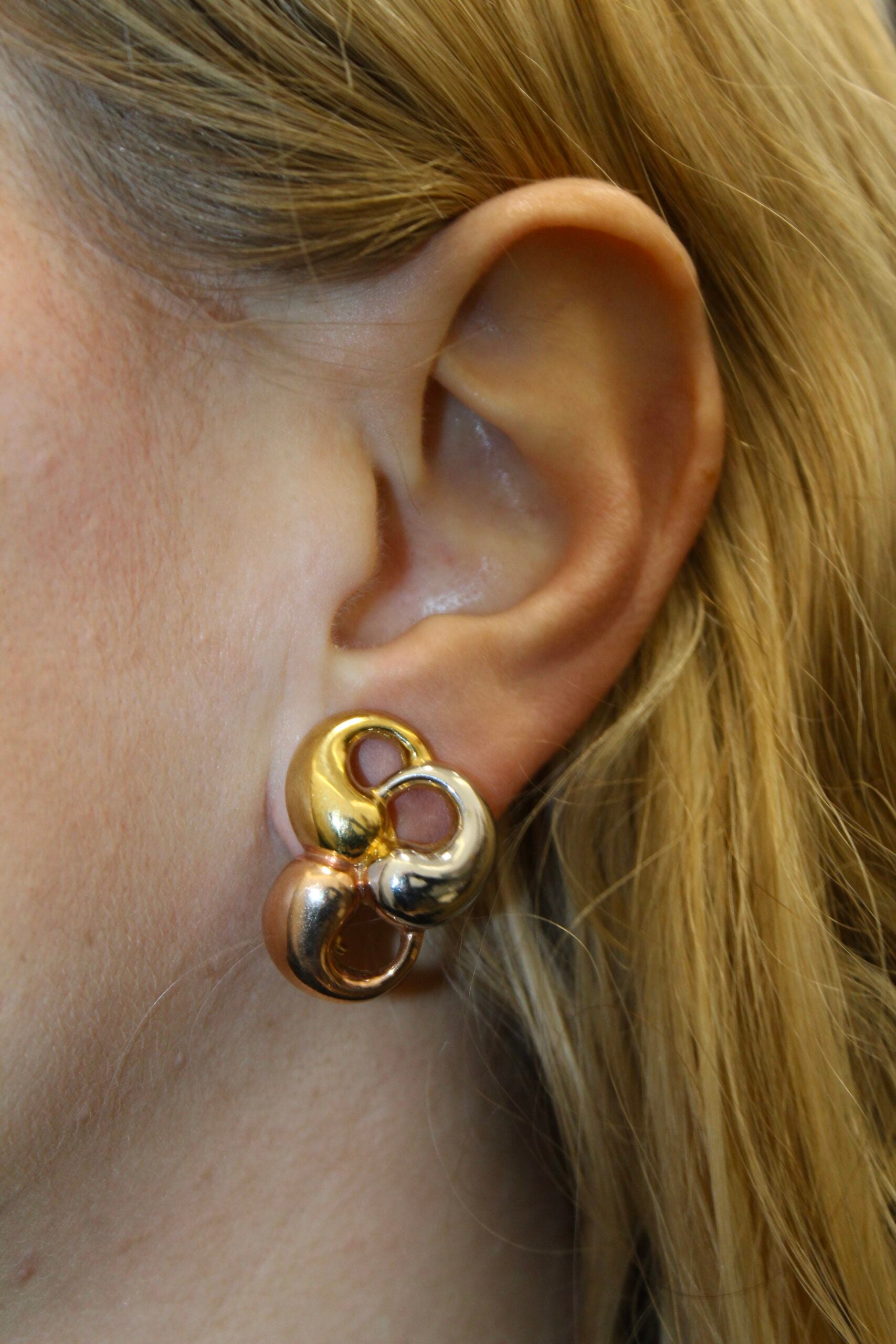 Pendientes Vintage años 80 de ochos, formato clip dorado, plateado y oro rosa