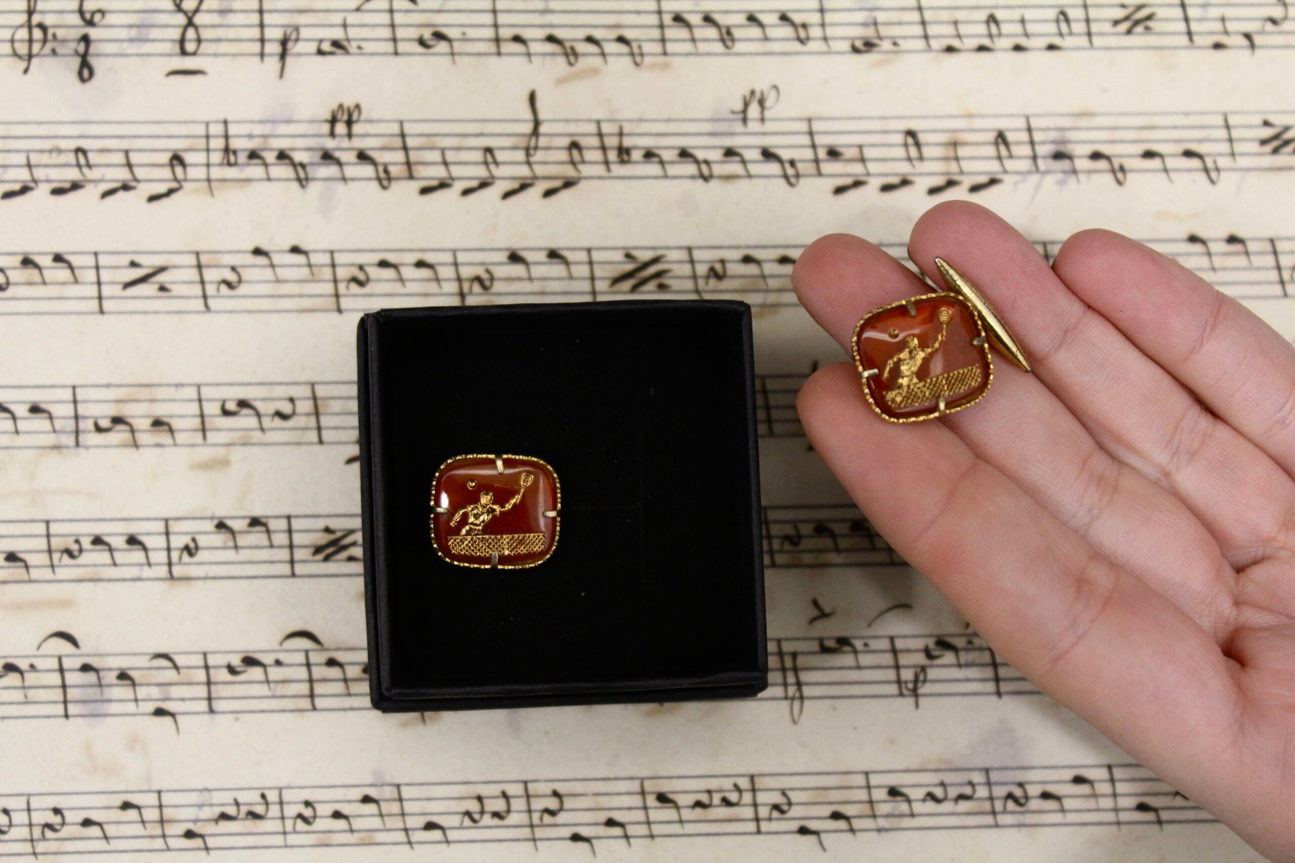 Gemelos vintage de Tenis de esmalte