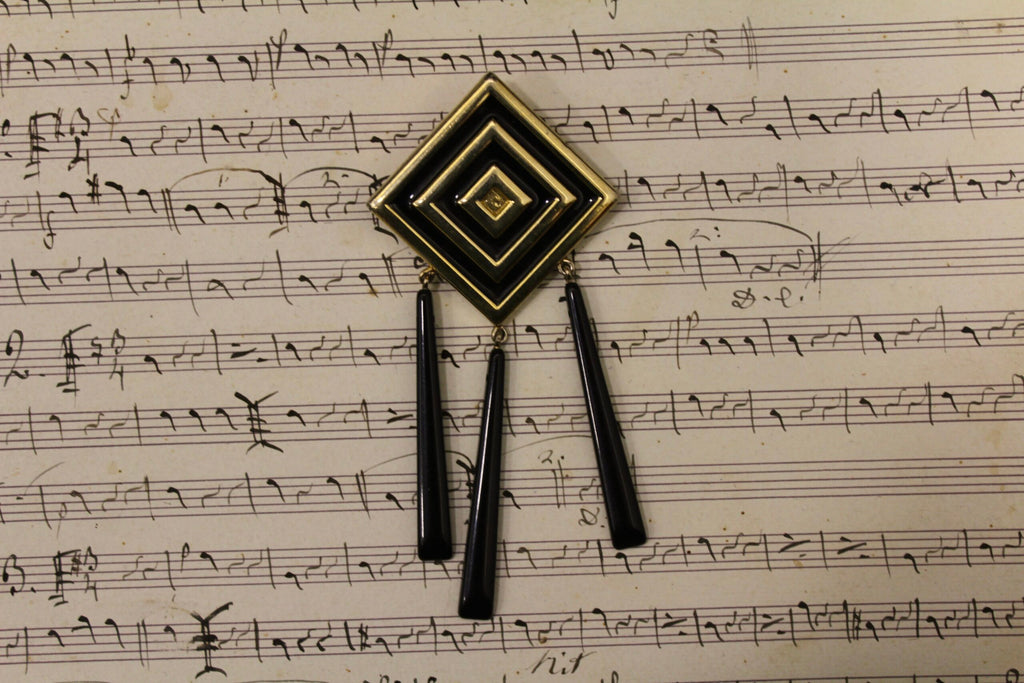 Broche vintage francés geométrico con 3 piezas negras drop