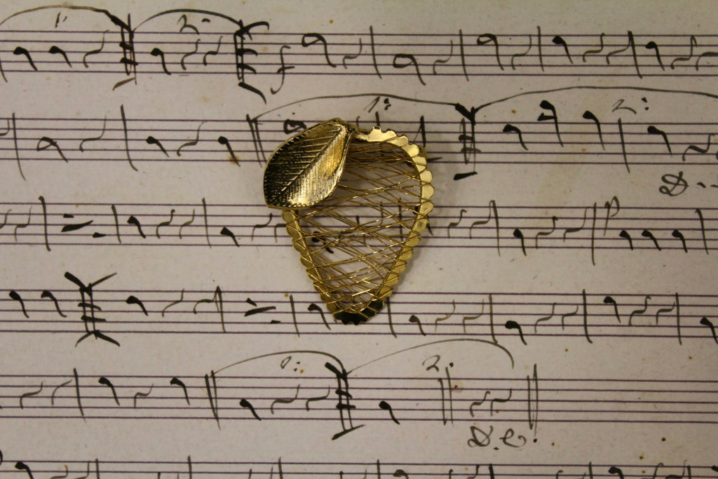 Broche vintage francés fruta y hoja alambrada