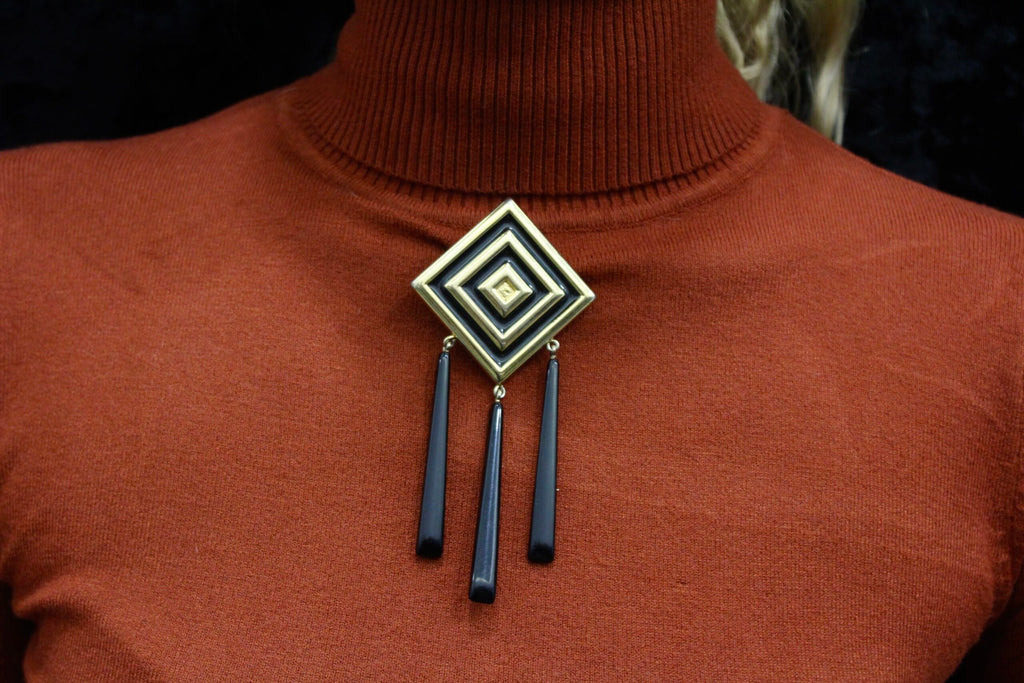 Broche vintage francés geométrico con 3 piezas negras drop