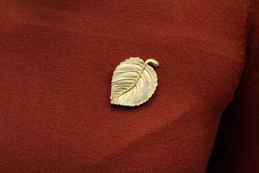 Broche vintage francés hoja de abedul