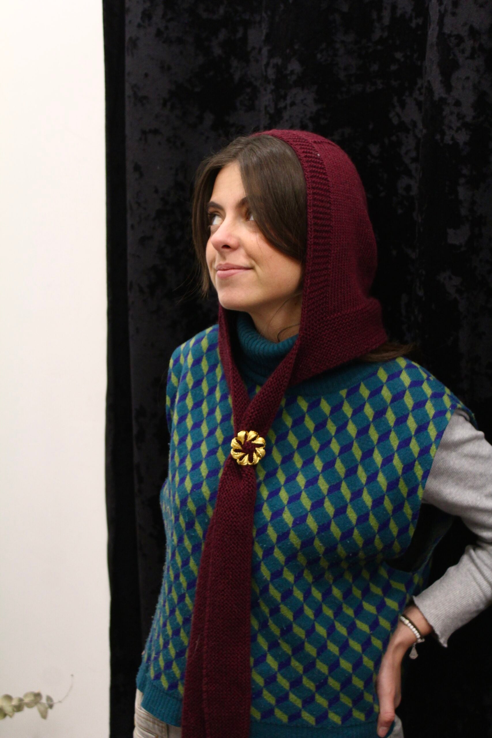 Broche vintage francés sol de hojas con cierre de pinza de pañuelo