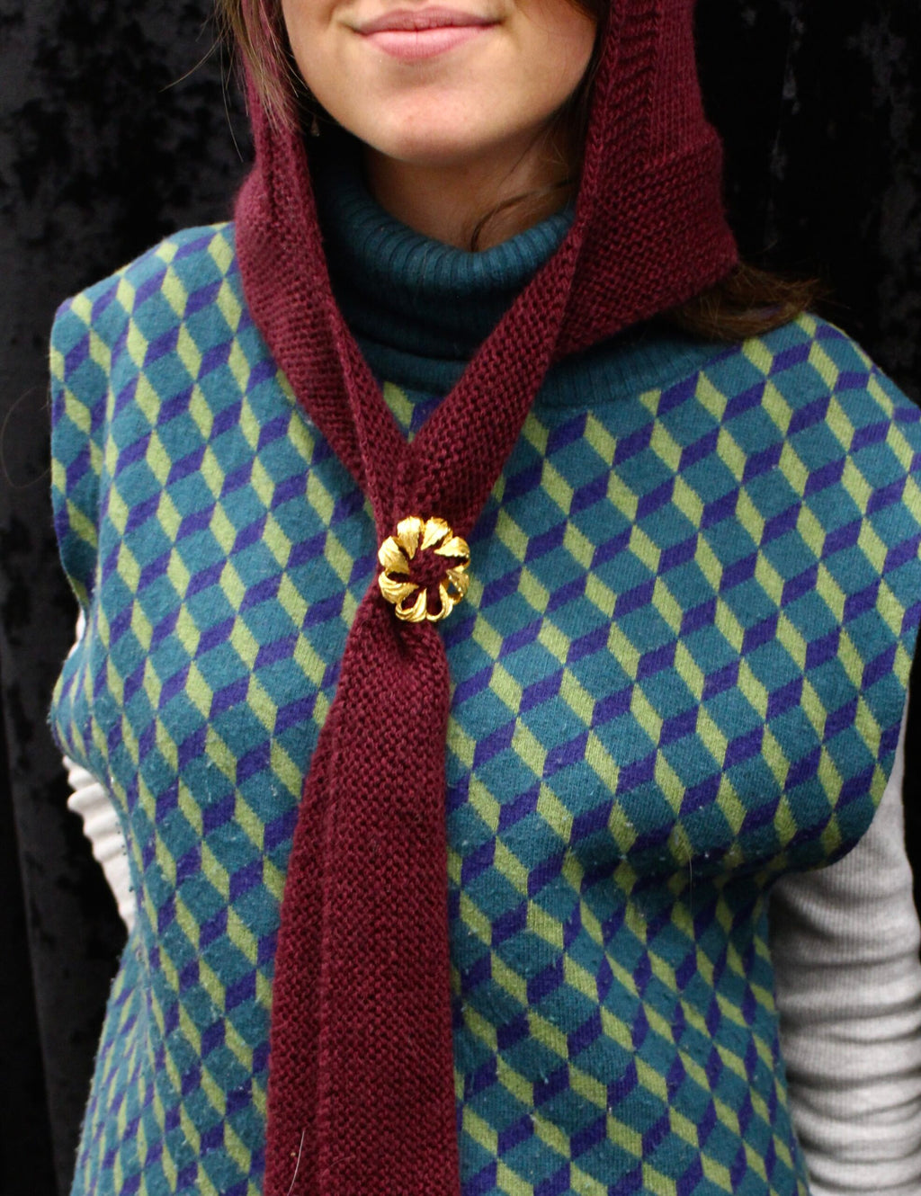 Broche vintage francés sol de hojas con cierre de pinza de pañuelo