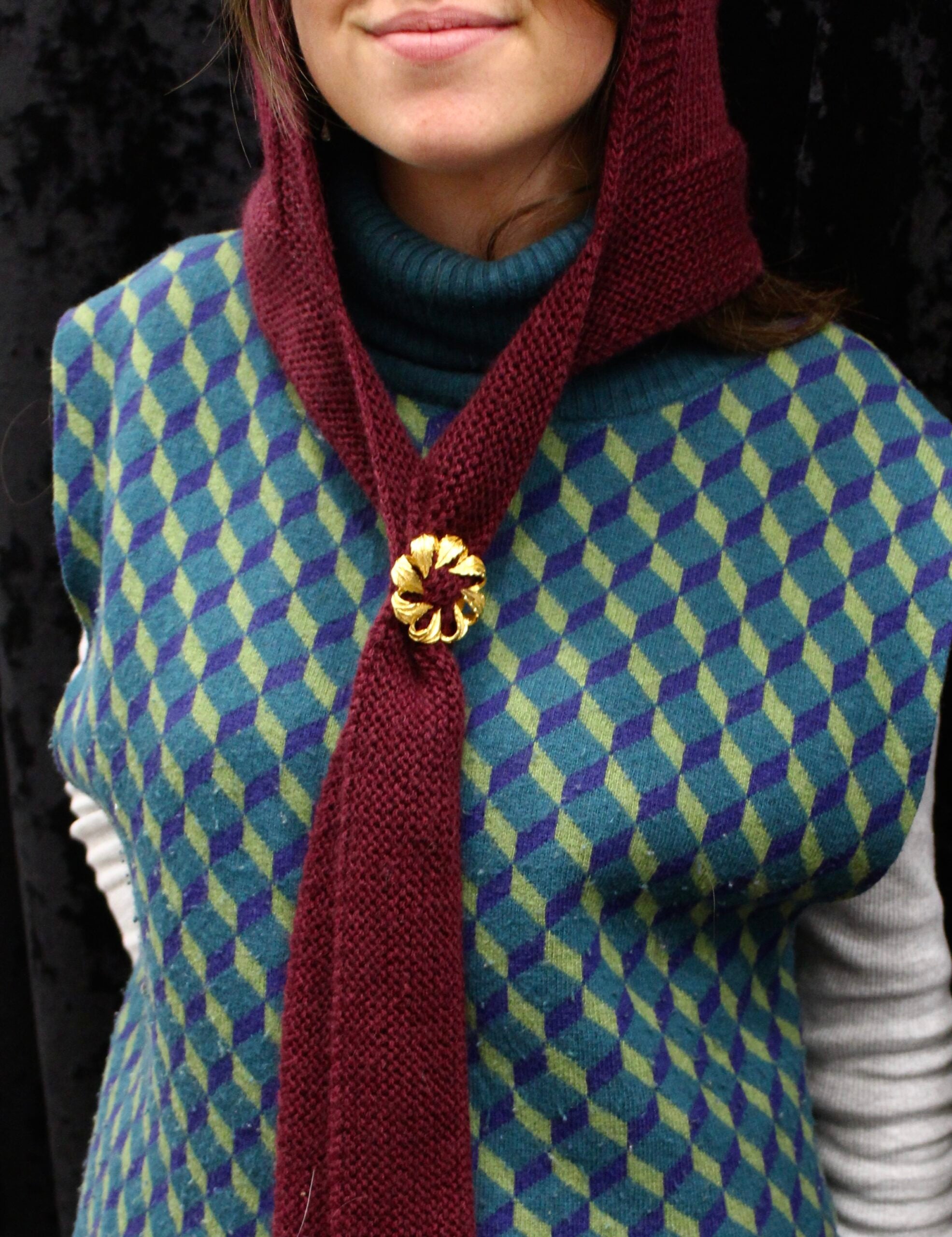 Broche vintage francés sol de hojas con cierre de pinza de pañuelo