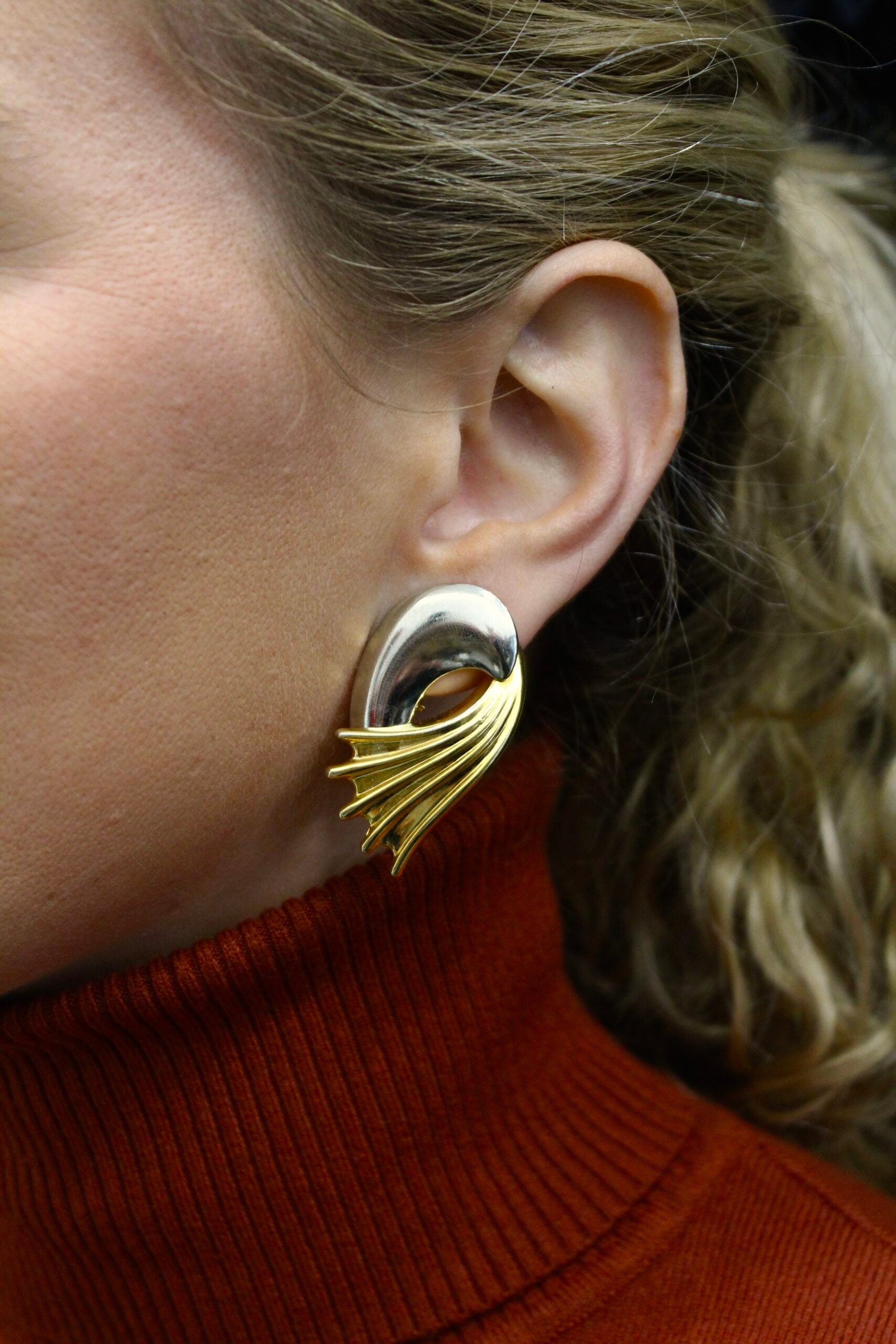 Pendientes Vintage años 80 de clip dorado y plateado